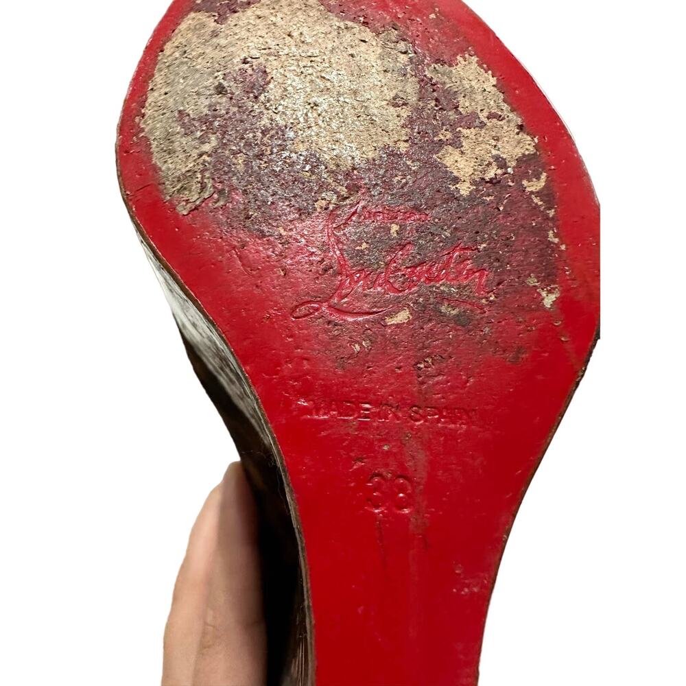 Christian Louboutin coroclic peep toe pony hair animal print wedges size 38 - Picture 8 of 8